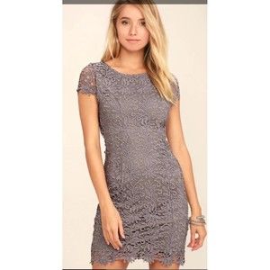 Lulu’s Hidden Talent Gray Backless Lace Dress Open Back Mini Size Small
